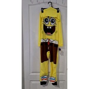 Kids NWT SpongeBob One Piece Zip Pajama, Size 8 Play Costume Sleep Yellow